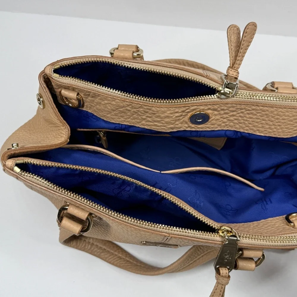 Cole Haan Satchel Beige Pebbled Leather Triple Zip Compartments Medium